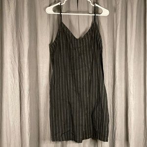 Adjustable strap black with white stripes dress